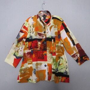 Ali Miles Top Tunic XL  Artsy Wired Collar Lagenlook Flowy Colorful Statement